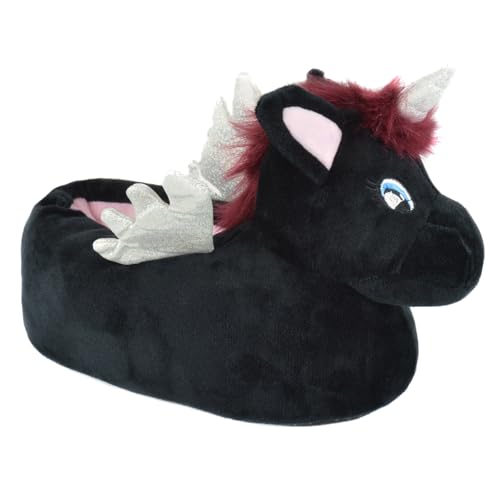 Ladies Womens Novelty Plush House Slippers - Warm Cosy Indoor - Llama - Grey Sloth - Black Unicorn