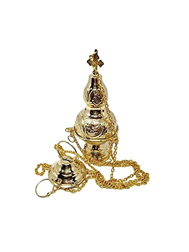 Polished Brass Hanging Incense Burner Orthodox Censer, 8 1/2 Inch #TOP1