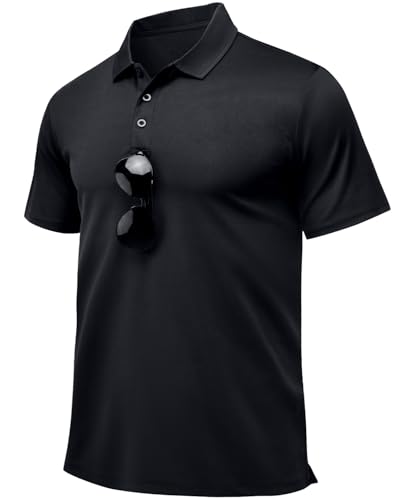 Peakwell Polo Shirts Men Sport Short Sleeve Work Golf Polo Tops Black XL