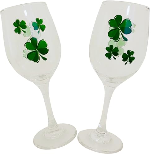 BANBERRY DESIGNS Shamrock Wine Glass Set, 12 oz