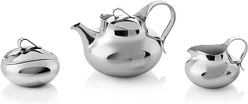 Robert Welch Drift Afternoon Tea Set, Large. Suitable for 4 Servings. Set Includes: 1 x Drift Teapot 900 ml, 1 x Drift Sugar Pot 300ml (with lid), 1 x Drift Jug 300 ml. Dishwasher Safe.