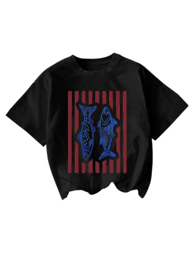 Image of RoseSeek Women's Graphic Letter Tee Crew Neck Trendy Summer Vintage T Shirt