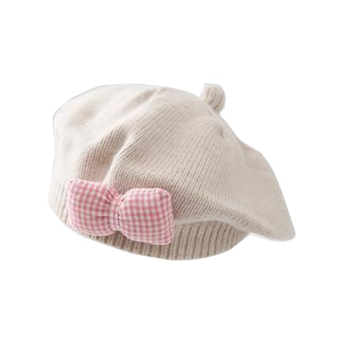 Thereisno Cute Baby Girl Knitted Beret Soft & Comfortable Hat Stylish Infant Girl Beret Hat Perfect for Outdoor Activities Gift Beige