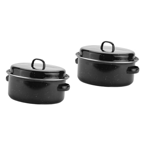Amosfun 2 Piezas Olla De Camote suministros de cocina horno de cabaña servicio sartenes antiadherentes sartén antiadherente olla al horno de esmalte tostador de uso diario planchar Black