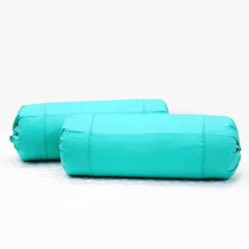 Image of AURAVE Cotton 210 TC Bolster Cover with Drawstring Closure, Set of 2, Soft Breathable Durable Machine Washable for Sofa Bed & Home Decor, 15 inchx30 inch Aqua Green | Cover Only