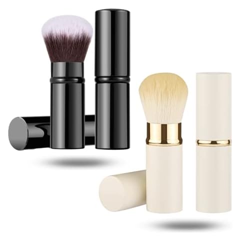 2 Pack Retractable Makeup Brush Telescopic Face Brush Retractable Face Kabuki Brush Round Powder Travel Makeup Brushes Powder Foundation Blush Portable Makeup Brush (Black And White) Cover
