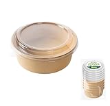 Effizon Tazón Ensaladera desechable 5 pcs con Tapas incluidas Ensalada y Sopa colo Kraft Redondo cartón Kraft-ensaladera Revestimiento Interior (1300ml)