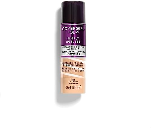 COVERGIRL+OLAY Simply Ageless 3-in-1 Liquid Foundation, Soft Honey, 1 Fl Oz (Pack of 1)