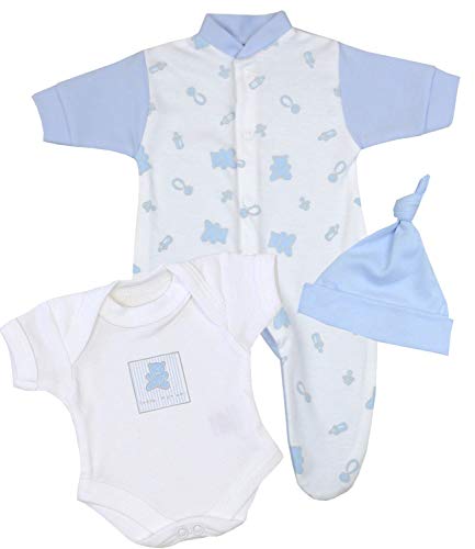 BabyPrem Baby kleine Frühgeborene Kleidung 3-teiliges Geschenkset BLAU...