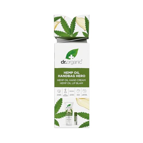 Dr Organic Hemp Oil Hand Bag Hero Gift Set, with Hand Cream & Lip Balm, Moisturising, Restoring, Natural, Vegan, Cruelty-Free, Paraben & SLS-Free, Recycled & Recyclable, Organic