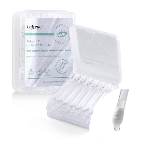 Loffeyo 50 Count Makeup Remover Cotton Swabs, Eye & Lip Sticks remover With White Lily, Liquid-Filled Makeup Remover Swabs, Space Saving and Travel Essentials