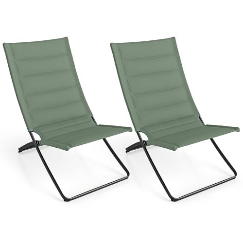 COSTWAY Set di 2 Sedie da Spiaggia Pieghevoli, Sedie da Campeggio Portatili e Leggere con Schienali e Sedute Imbottite per Adulti per Giardino, Campeggio e Pesca, 90 × 57 × 87 cm (Verde)