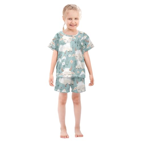 ALAZA Sheep Flower Floral Cute Pajamas Short Sleeve 2 Piece Sleepwear Top and Bottom Pajama Set Unisex3