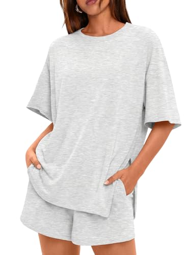 Trendy Queen 2 Two Piece Matching Shorts Sets with Pockets 2026 Summer Vacation Cruise Outfits Beach Clothes Fashion Athleisure Travel Airport Clothing Oversized Loose Fit Airy Tops Lounge Wear