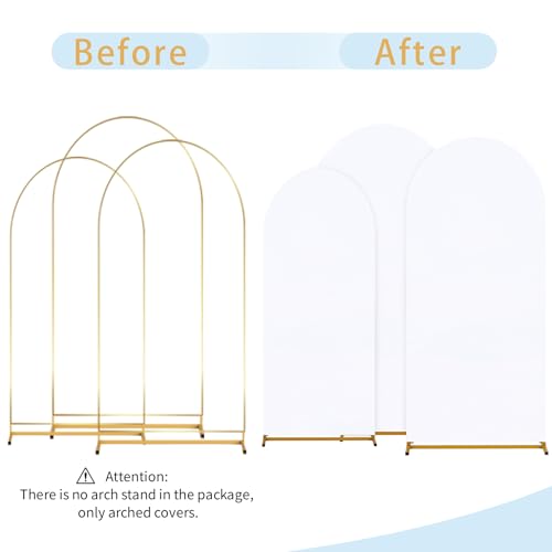 Image of SoarDream White Arch Backdrop Cover Spandex Fitted Arch Wall Stretchy Backdrop Covers White for Wedding Birdal Shower Stand Decorations(6FT 6.6FT 7.2FT Set of 3)