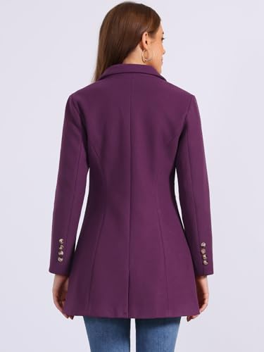 Allegra K Women's Dark Purple Large Trench Coat - Elegant Single Breasted Winter Outerwear - Image 4