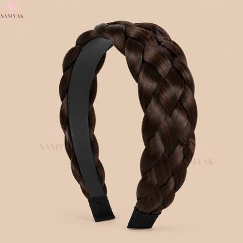 Image of Samyak Synthetic Hair Braided Hair Band 4 Plaited Headband For Women & Girls Fashion Hair Accessory (Dark Brown)