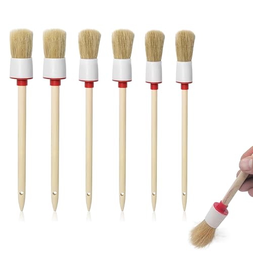 JINJUMEI 6 Piezas Brochas de Cerdas Naturales Redondo para Pintura Cola Barnizada Cepillo de Pintura Cera Madera Set Cerdas Naturales para Pintar Trabajos con Pinturas y Barnices Cobertura Uniforme