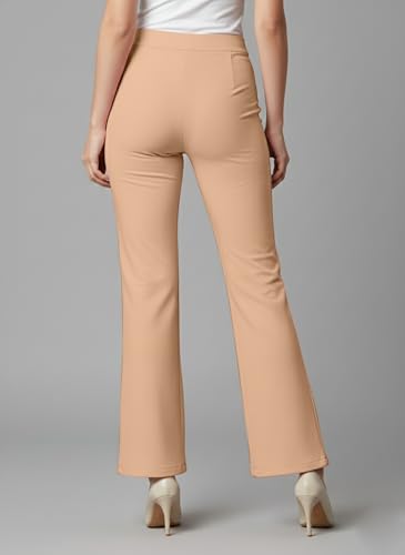 Image of Mehrang Cotton Blend Bootcut Parallel Trouser Pants for Women Regular Fit, Bellbottom Straight Pants for Womens