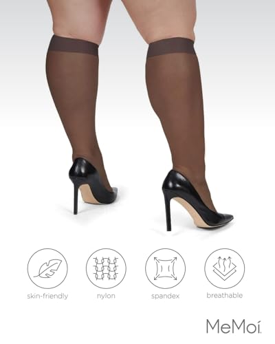 Image of MeMoi 2 Pack Plus Size Knee Highs for Women, Breathable Ultra Sheer Knee High Socks - Sizes 1X-4X