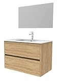 LA DISTRIBUCIÓN DEL MUEBLE ES DE 2 PUERTAS, SISTEMA DE CIERRE CON AMORTIGUACION, para un cierre sin ruido, cajón de madera acabado textil, muy limpio. Un mueble de diseño actual, genera ilusión, aporta elegancia y ordenación a tu baño. Mueble Blanco
