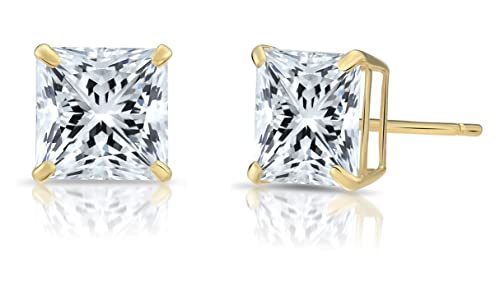 Solid 14K Yellow Gold Square Solitaire Cubic Zirconia Princess-Cut Cz Stud Earrings For Men And Women (6Mm) #TOP7