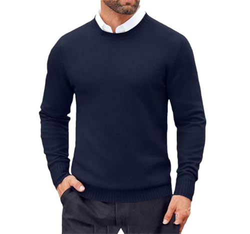 Men Streetwear Slim Fit Crew Neck Knit Pullovers Lightweight Long Sleeve Casual Sweater