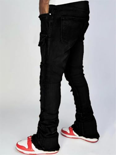 Mens Stacked Slim Fit Jeans Ripped Y2k Skinny Jeans Distressed Destroyed Stretch Hip Hop Straight Trousers2