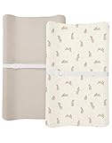 Changing Pad Cover for Baby Boy Girl 2 Pack, Muslin Changing Table Pad Covers with Boho Style, Neutral Nursery Bedding Essentials Soft and Breathable (Hopping Bunnies & Beige)