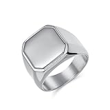 Grewod Anillos de Matrimonio de Acero Inoxidable para Hombre, Sello Pulido Plata 16mm Anillos de Matrimonio Talla 20