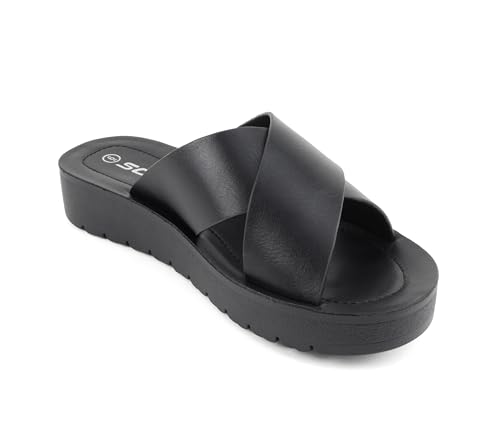 Image of Soda LUCY ~ Women Open Toe Flatform Platform Crisscross Band Upper Fashion Slide Sandals