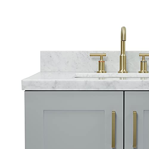 Ariel 73" Inch Grey Double Vanity With 1.5" Inch Thick Edge Italian Carrara White Marble Countertop | Rectangle Sink | 4 Soft-Closing Doors | 6 Full Extension Dovetail Drawers | #TOP4