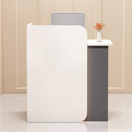 Escritorio de recepción con luces LED y cajón con cerradura, mostrador de pago en forma de L para oficina, salón de belleza, vestíbulo