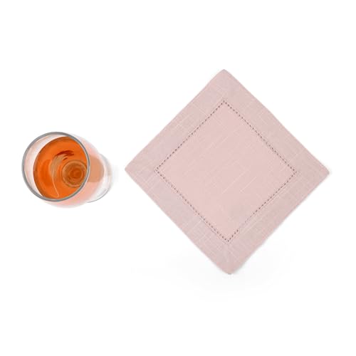Image of Fingercraft Cotton Cocktail Napkins 6x6 Inches - Set of 12 Reusable Cloth Beverage Coasters with Elegant Ladder Hemstitch - Perfect for Parties, Bars & Home Use (Pink Slub)