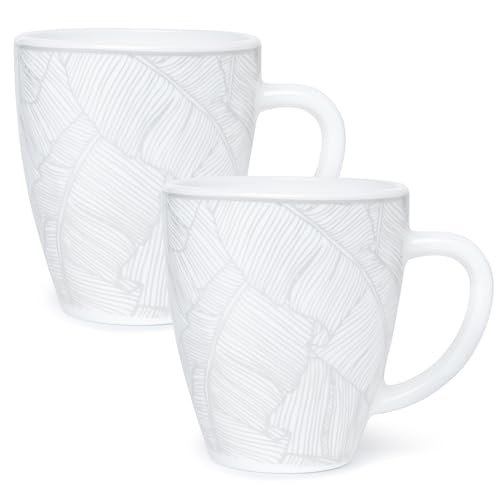Image of Larah by BOROSIL 390ml x 2pc Opalware Ivy Tea /Coffee Mug Set, Microwave & Dishwasher Safe Embossed Design Crockery Ideal for Daily Use & Gifting