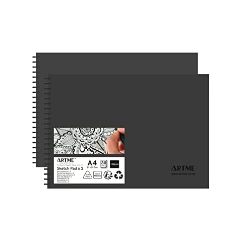 Artme A4 Sketch Pad 2pcs, 30 Sheets 160gsm, Spiral Bound, Sketchbook Cover