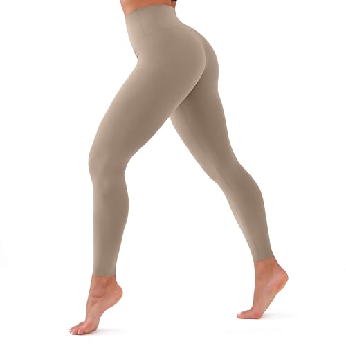 High Waisted Leggings for Women Soft Tummy Control Non See Through Stretch Workout Yoga Pants for Running Plus Size (Khaki L/XL Pocketless)