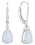 YL 925 Sterling Silver Teardrop Dangle Drop Earrings for Women 7x10 MM Solitaire Created Opal Leverback Jewelry