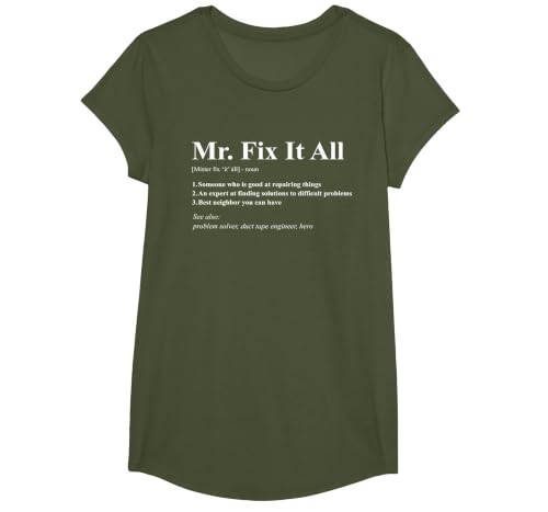 Mr Fix It All T-Shirt, Girls, Olive Green, Medium