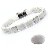 GT collection Men’s White Howlite Flat Beaded Bracelet - Premium Natural Gemstone Adjustable Bracelet for Men - 8mm Beads - Handmade Jewelry - One Size Fits All - Birthday Gift for Him
