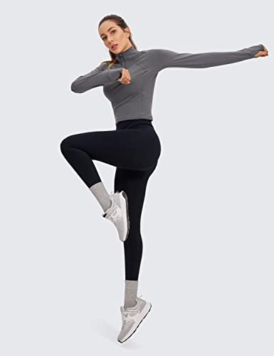 Image of CRZ YOGA Butterluxe Half Zip Crop Top | Workout, Extremely Soft, Slim Fit, Thumbholes, Side Pocket, Long Sleeve Shirts for Women