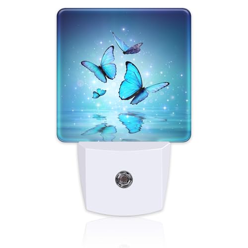 Image of Magic Butterflies on Water Night Light for Kids, Blue Glowing Butterfly Night Light Plug in with Dusk to Dawn Sensor, 0.5w Energy Saving Sleep Friendly Nightlight for Hallway Stairway Kitchen Bedroom