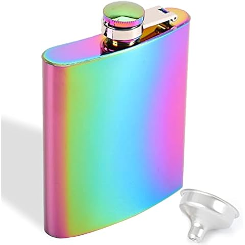 8oz Hip Flask for Men, Rainbow Pocket Flasks with Funnel Box Portable Leakproof Drink Pot for Men and Women Wine Bottle Outdoor Wedding Party, Bar Party, Climbing, Camping Cover