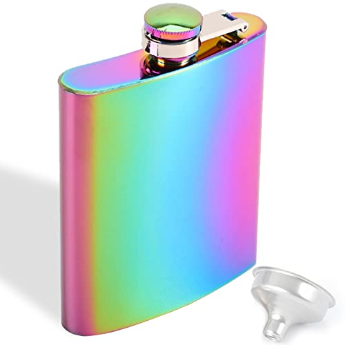 8oz Hip Flask for Women and Men Rainbow Pocket Flasks with Funnel Box Portable Leakproof Drink Pot for Men and Women Wine Bottle Outdoor Wedding Party Bar Party Climbing Camping