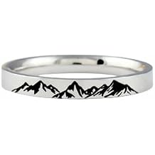 Mountain Ring - Stainless Steel Band Ring, Outdoor Travel, Hiking, Skiing, Nature, Wanderlust, Travelers Gift for Her and Him, Inspirational Motivational Custom Personalized Gift for Sisters, Friends, Birthday, Anniversary
