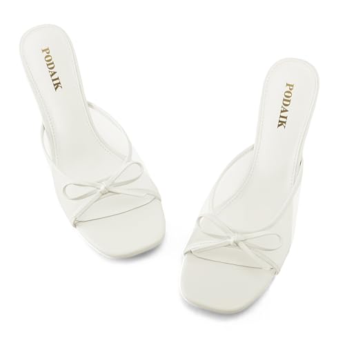 Image of Kitten Heels for Women Slip On Sandals Bow Mules Heeled Sandals Square Open Toe Dress Party Slides