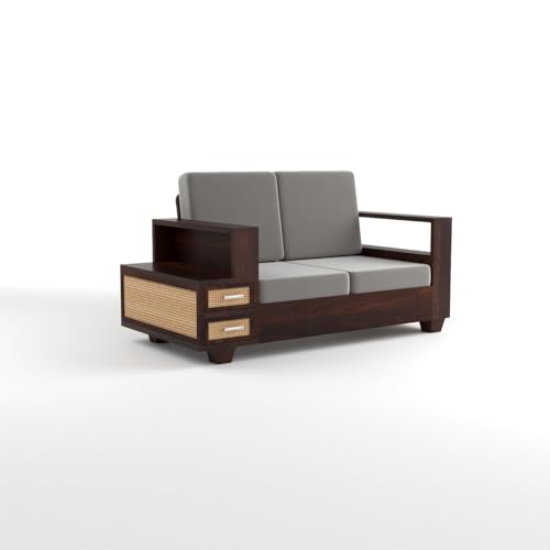 Image of sofa set 3 (Walnut Finish, 4 Seater Sofa 2+2, Sofa with Drawer - Cane)