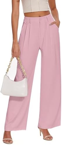 FUNYYZO Women's Loose Pleated Front Long Pants Wide Leg Trousers ...