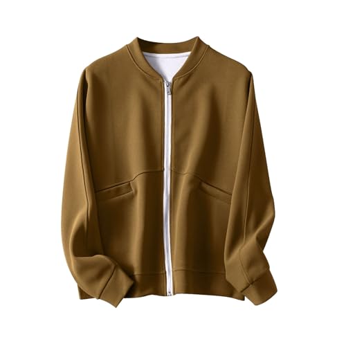Lolvmvchi Womens Lightweight Zipper Jacket Warm Hoodie Women's Short Versatile Jacket Spring and Autumn New Casual Jacket Lined Hoodie Sweatshirt (Khaki, XXXL) Deals 2024 Sweat Jac