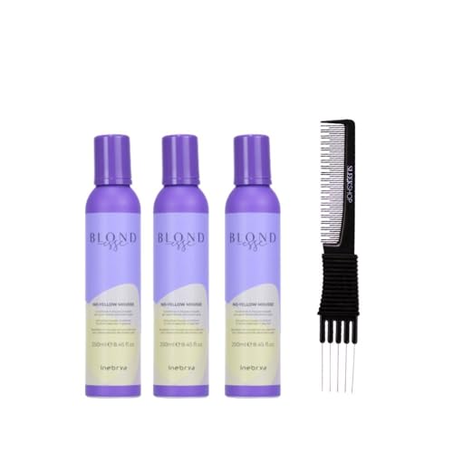 Inebrya Blondesse No-Yellow Mousse (8.45 oz) with Teasing Comb Pack of 3